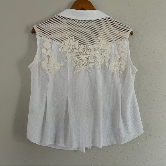 Gimmicks White Cream Pieced Crochet Tank Top Western Casual Classic Large Buckle - Picture 8 of 10
